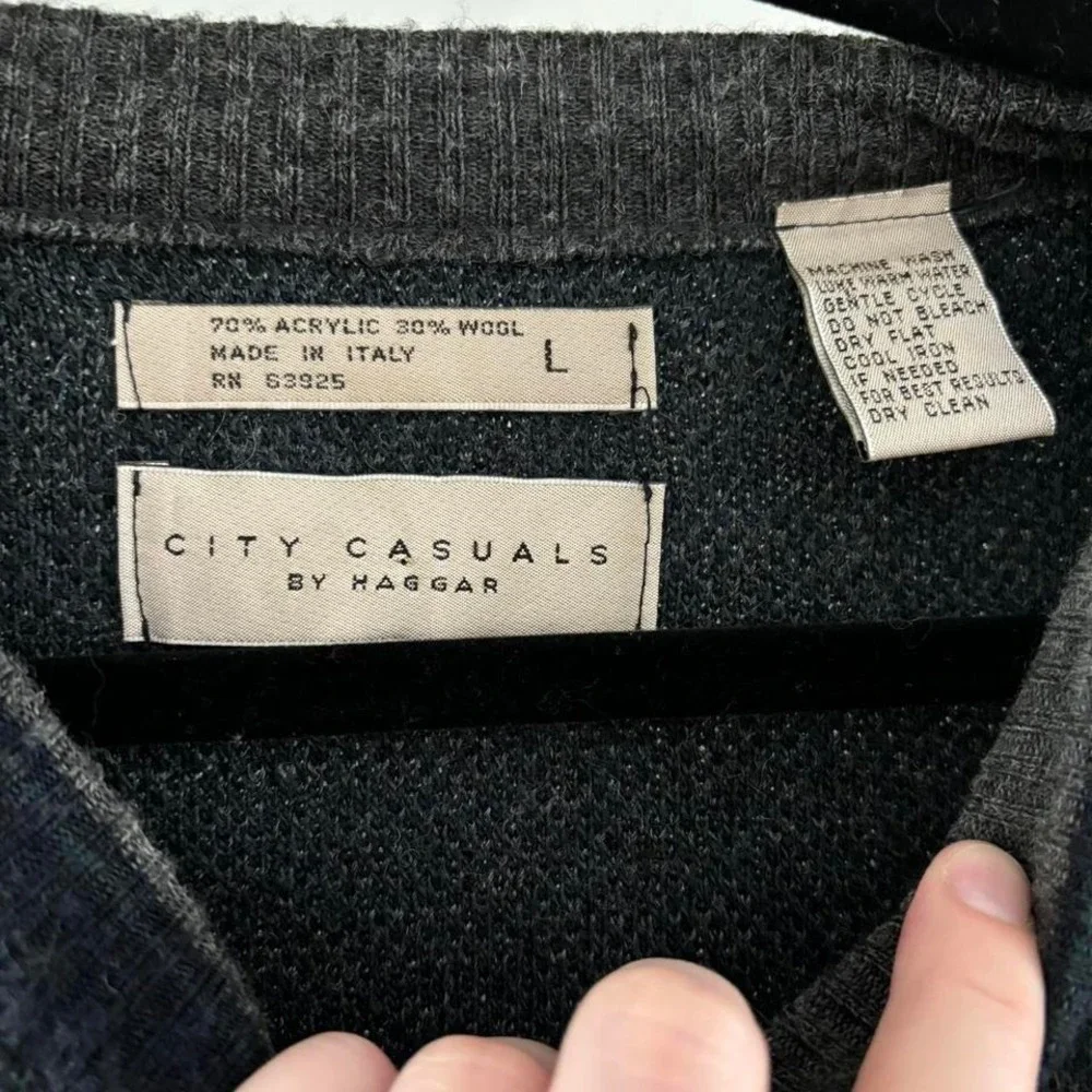 Vintage City Casuals by Haggar‎ Knit Sweater gray blue Wool Blend Large Italy